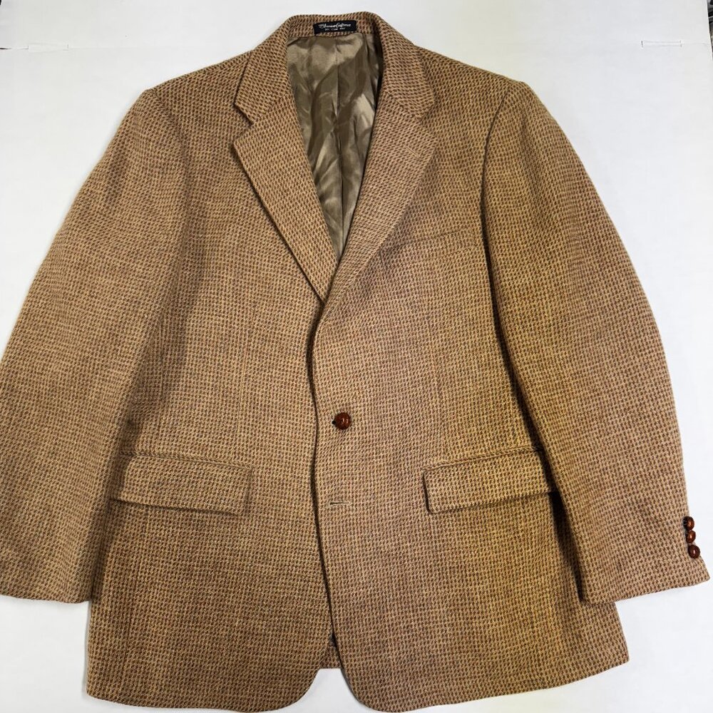 Vintage 1970s American Craftsman Harris Tweed Wool Blazer Tan 42L Made in USA